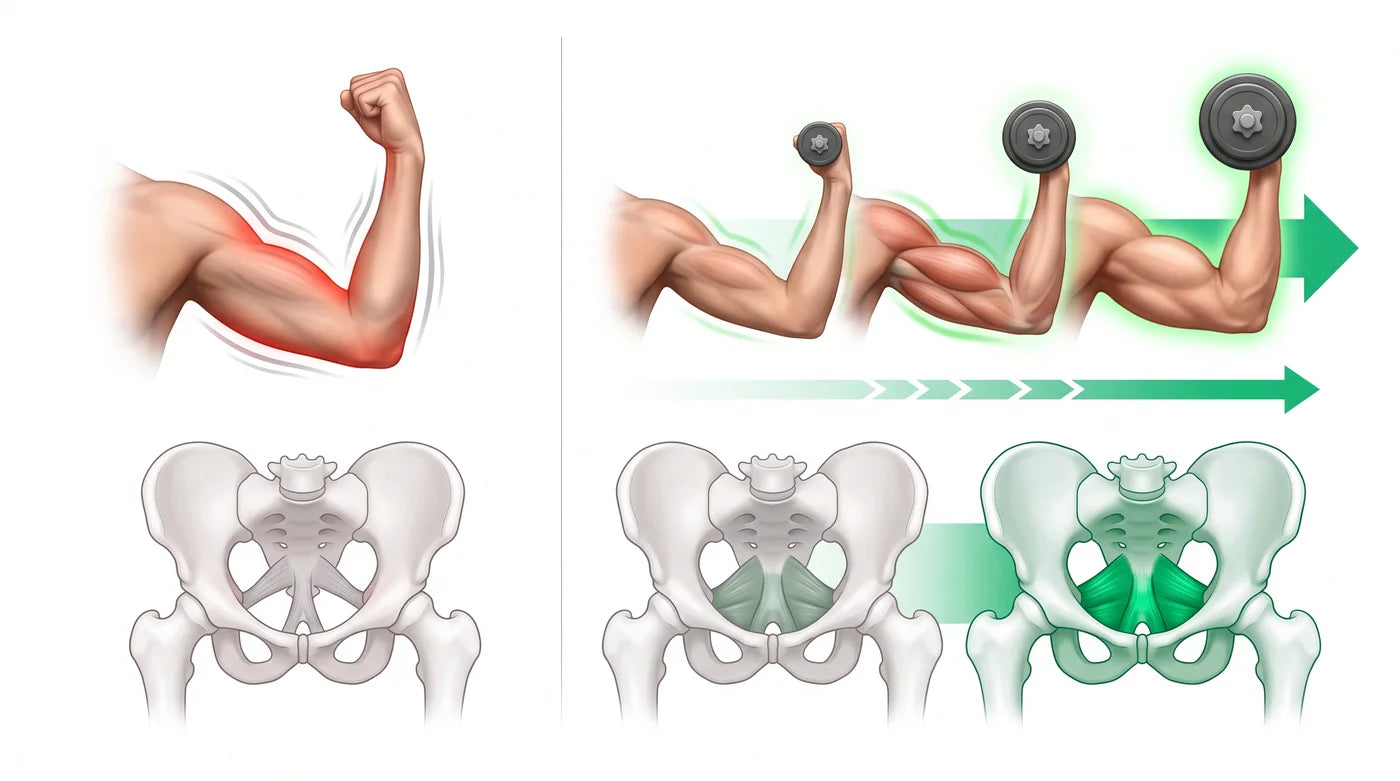 Visual comparison showing how progressive resistance strengthens muscle